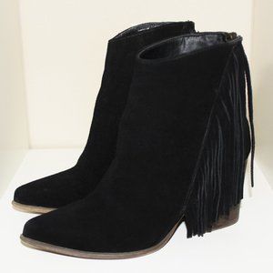NEW Black Suede Fringe Ankle Pointed Toe Booties